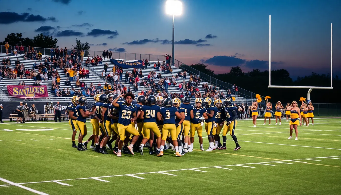 high school football game at Santaluces with players and cheering fans.