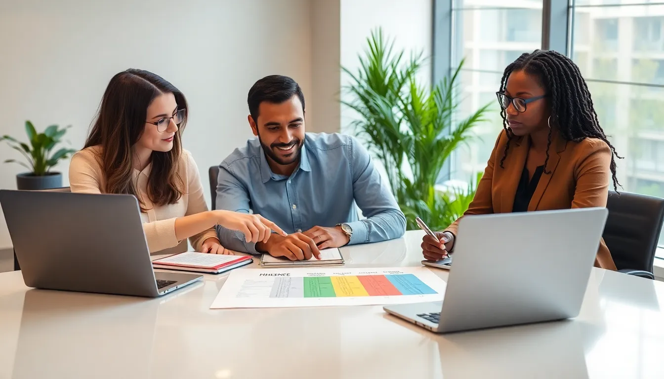 diverse professionals collaborating on child development strategies in a modern office.