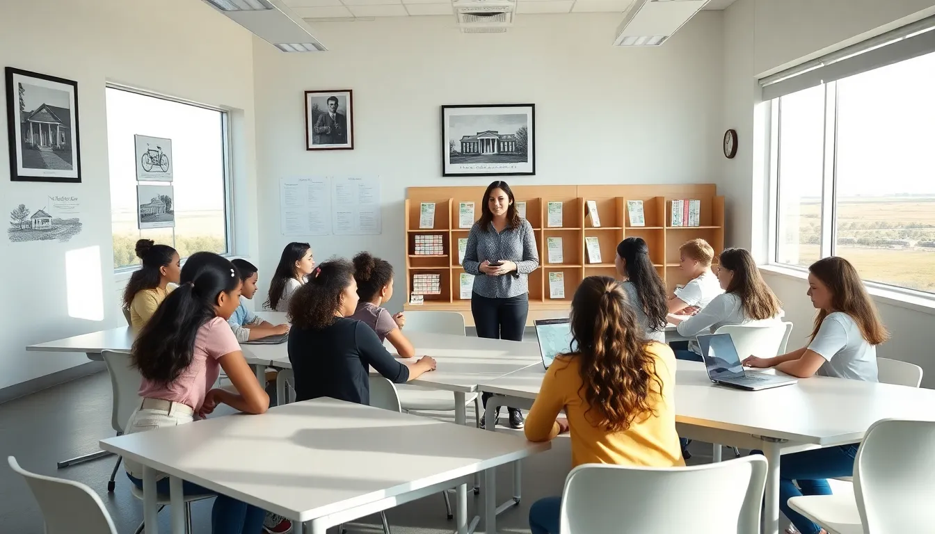 diverse students collaborating in a modern classroom setting.